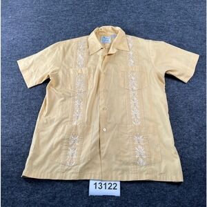 Guayabera By Haband Shirt Men Medium Yellow Embroidered Cuban Button UP Casual